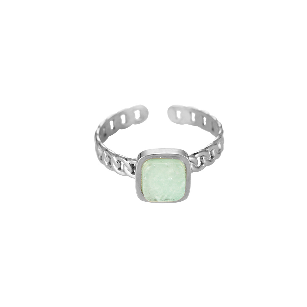 Square Mint Color Stone Stainless Steel Ring