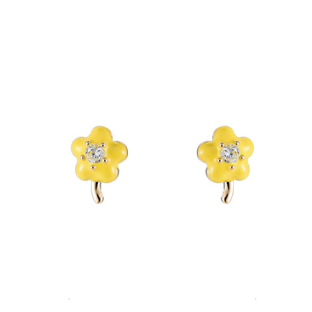 Enamel Single Diamond Flower Plated Earring