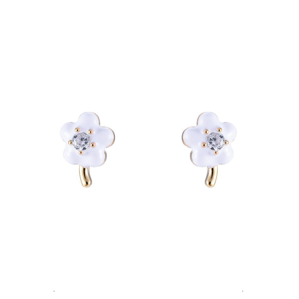 Enamel Single Diamond Flower Plated Earring
