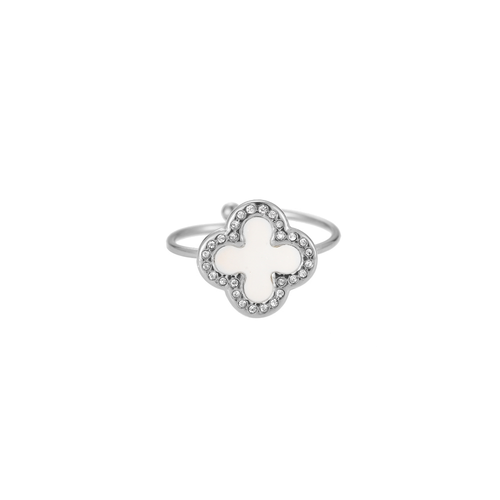Pearly 4-Petal Flower Stainless Steel Ring