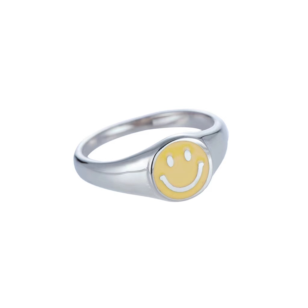 Yellow Smile Face Stainless Steel Ring