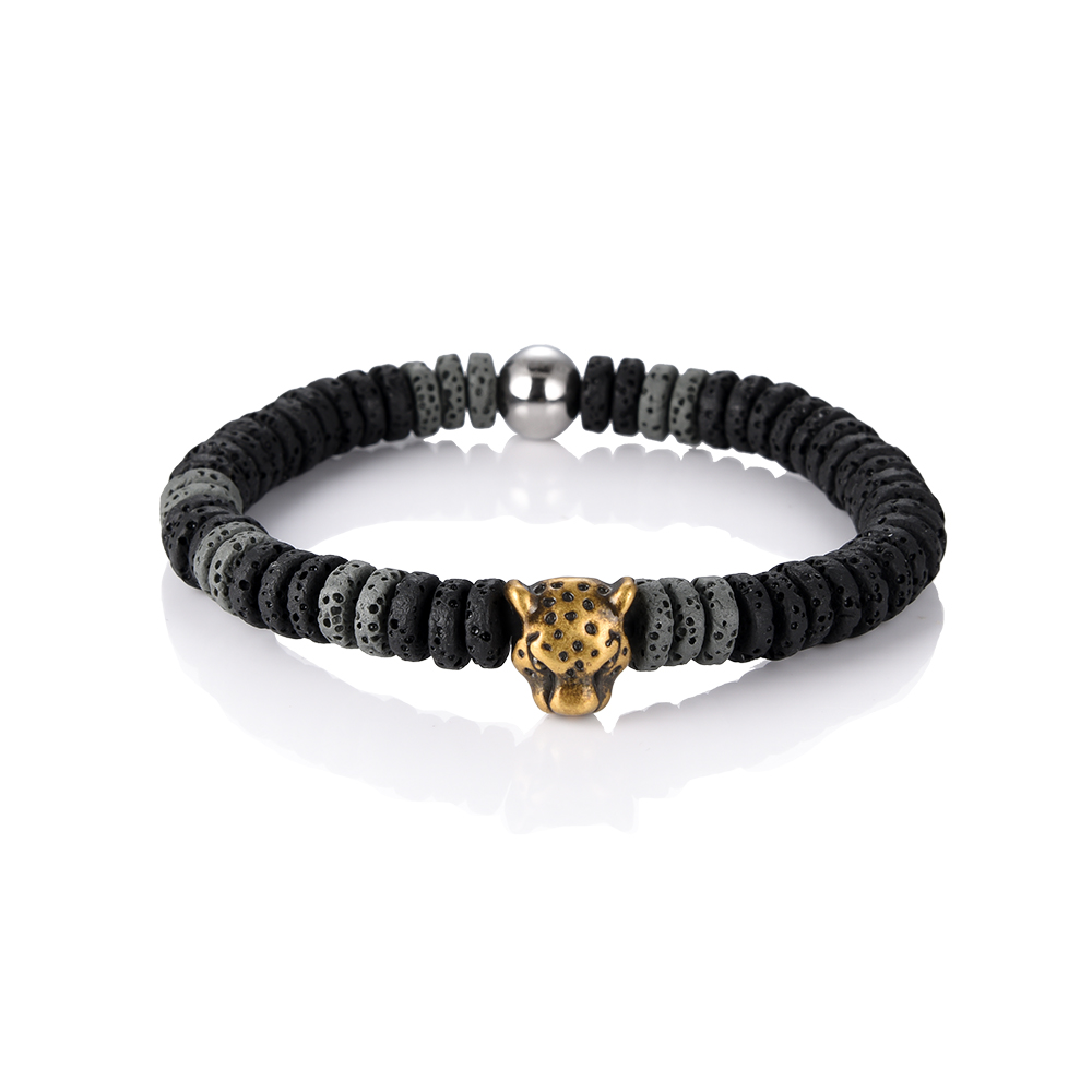Leopard Charm & Discs Stainless Steel Bracelet