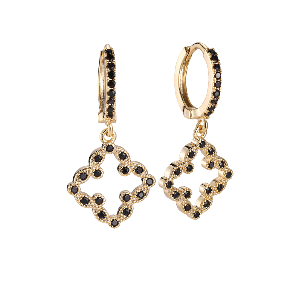 Ornamental Diamond Cross Gold-plated Earrings