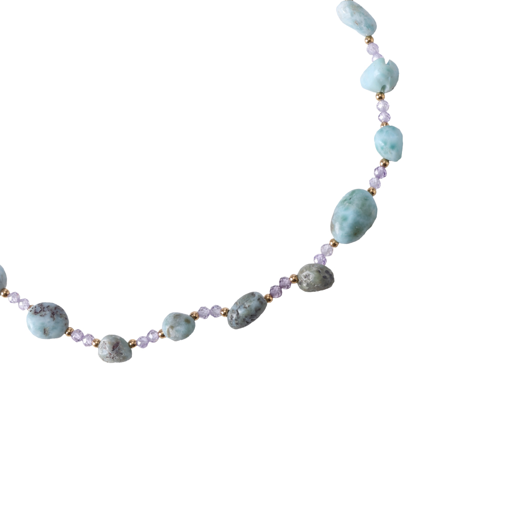 Larimar Beads Stainless Steel Necklace