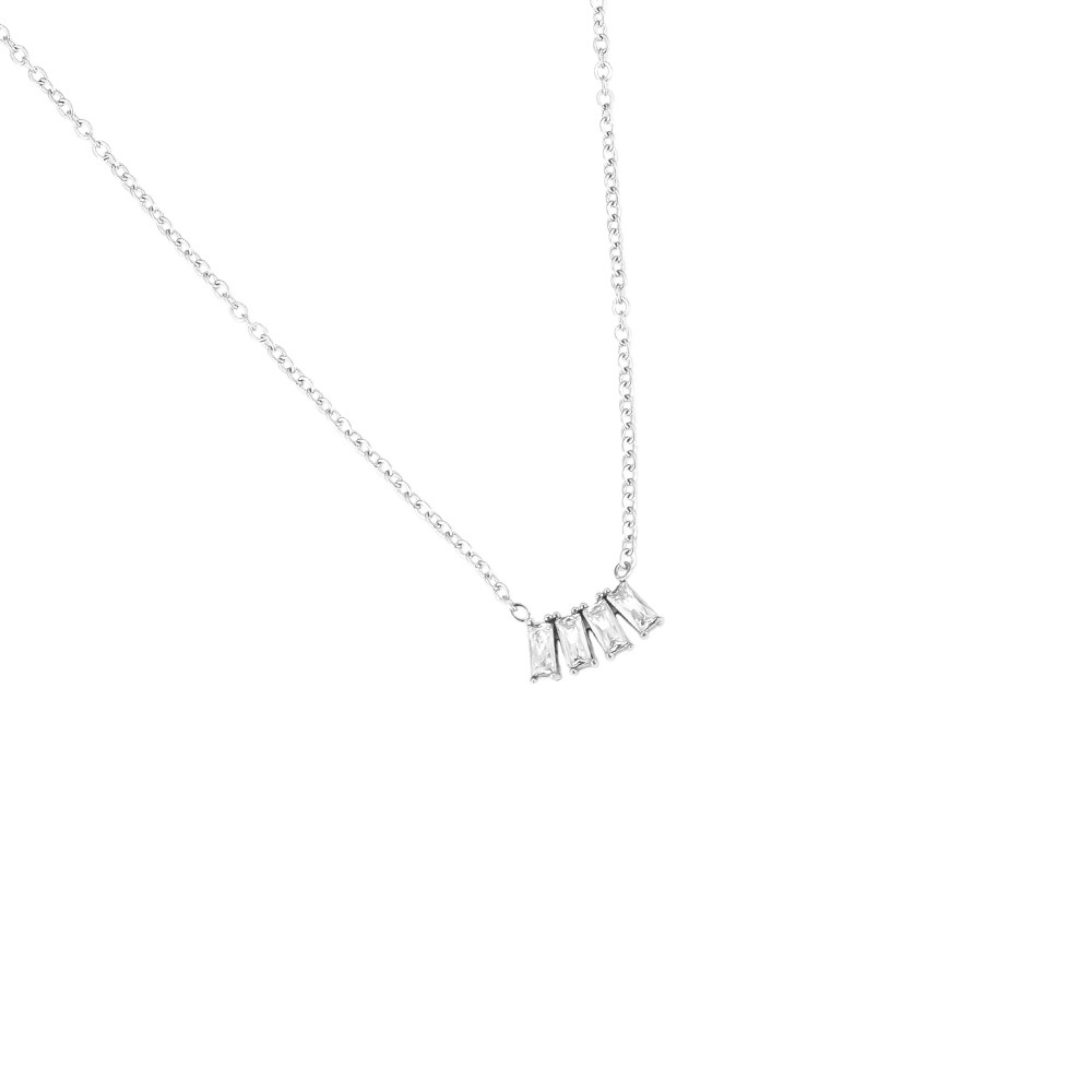 Fanning Rectangle Diamonds Stainless Steel Necklace