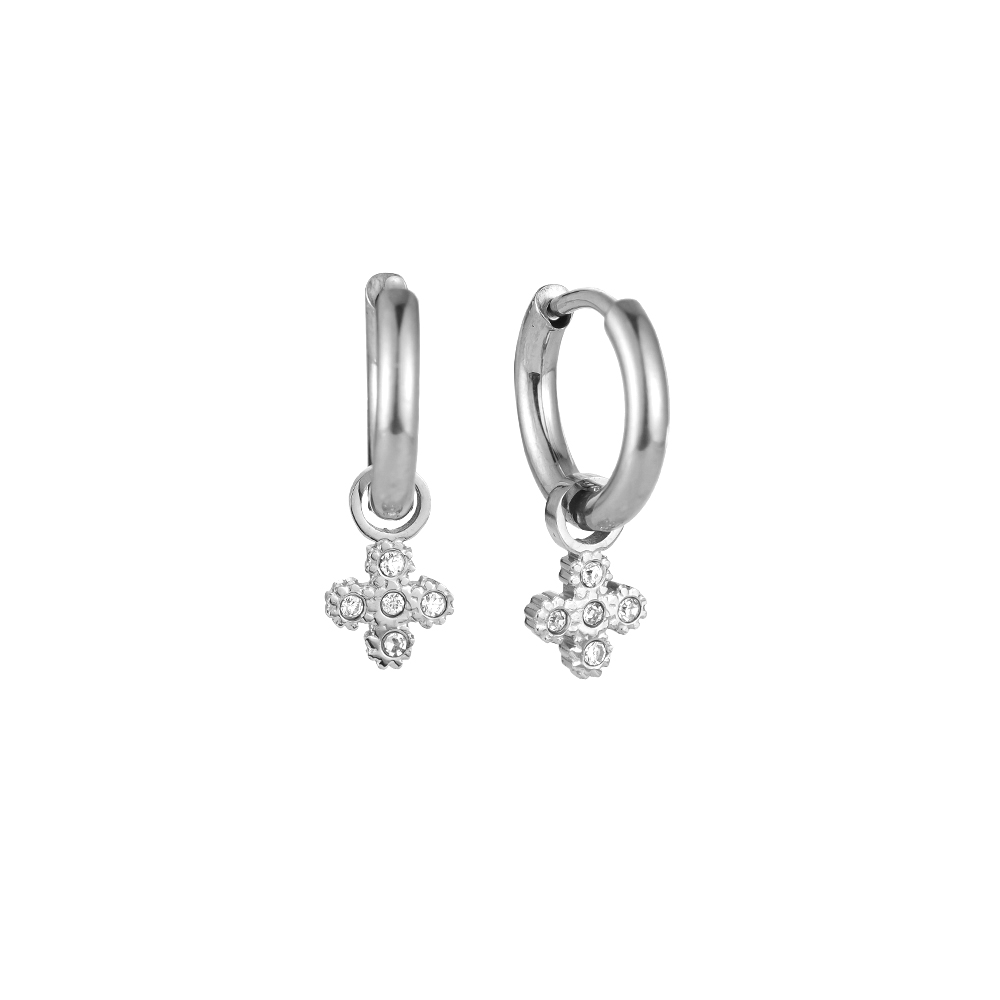 Fuzzy Diamond Cross Stainless Steel Earrings