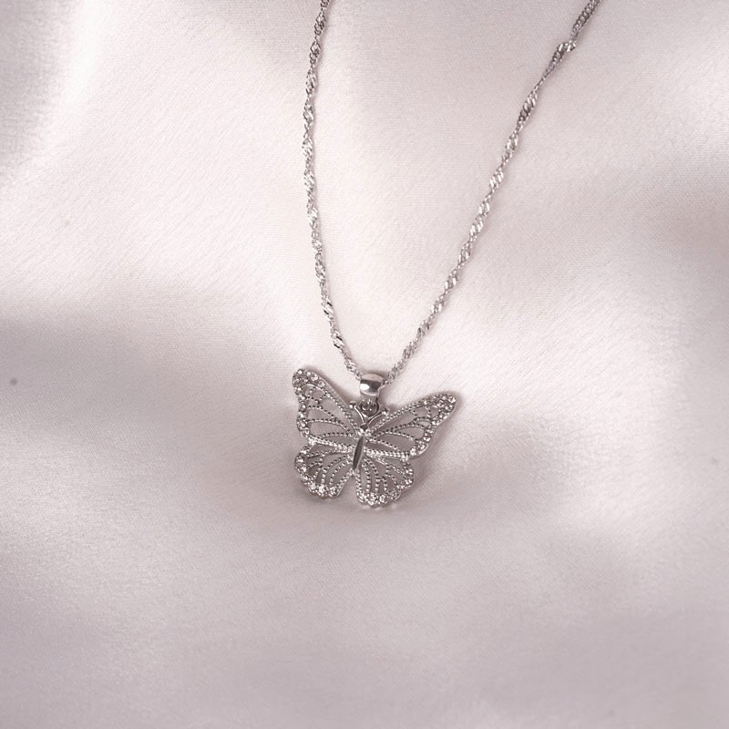 Big Butterfly Glitter Stainless Steel Necklace