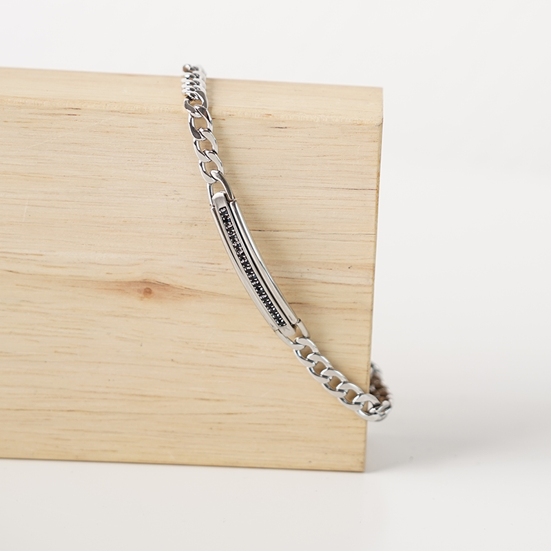 Long Diamond Stainless Steel Bracelet for Men