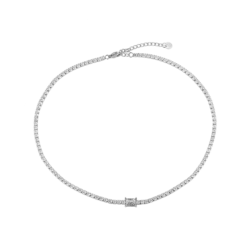Big Cube Tennis Stainless Steel Necklace