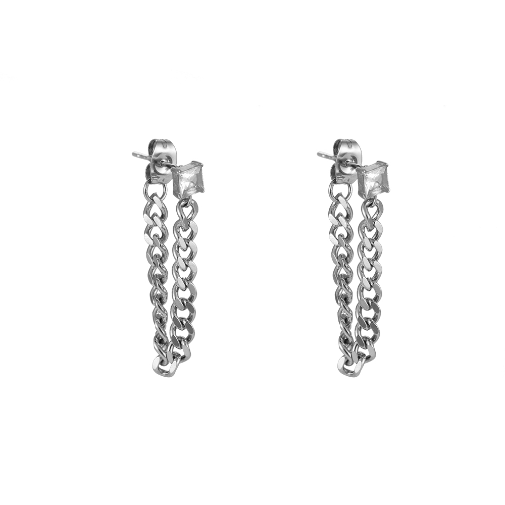 Sparkling Cube Chains Stainless Steel Earrings