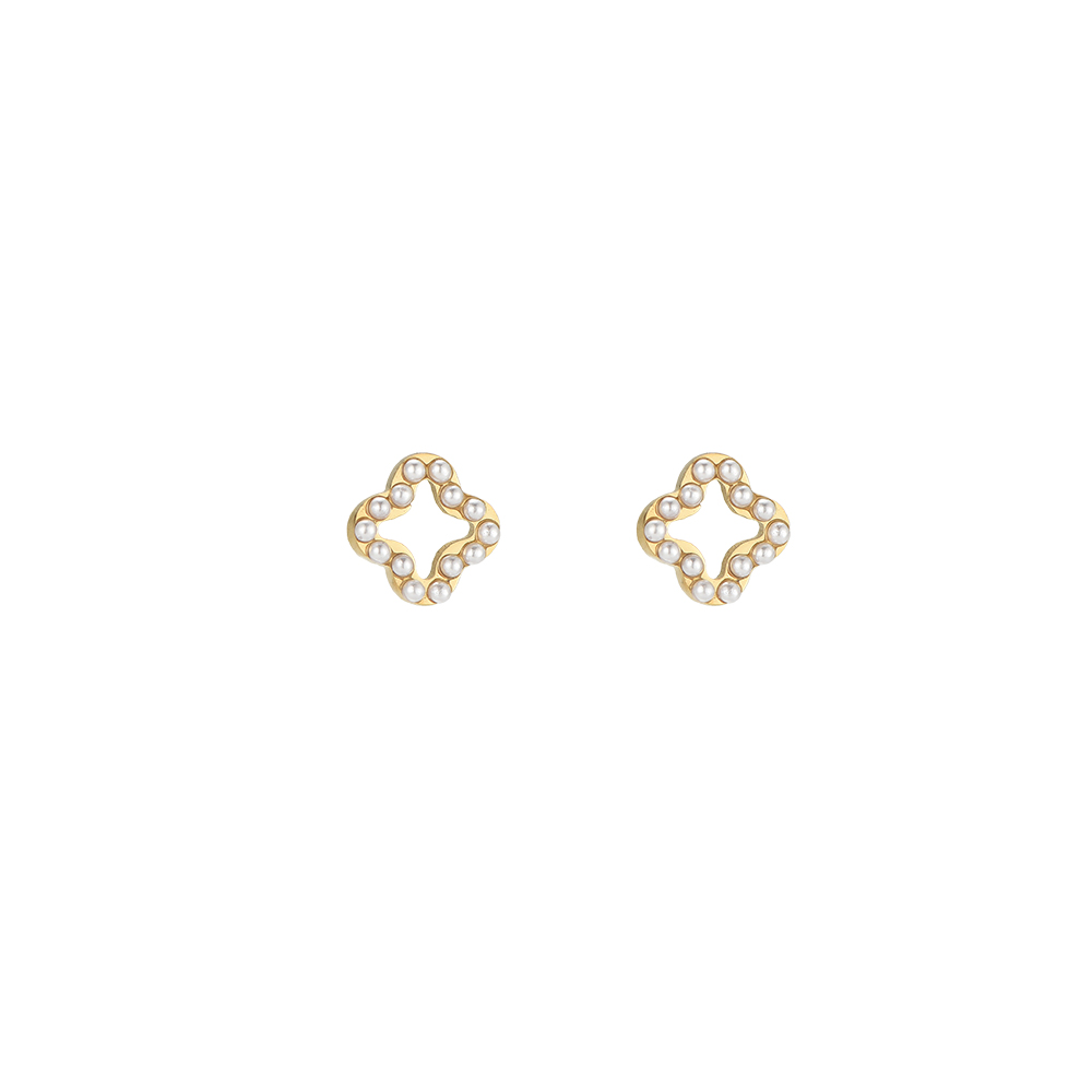 Hollow Pearl Clover Stainless Steel Ear Studs