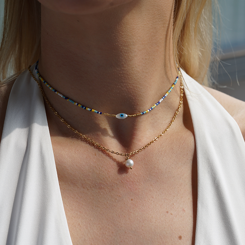Blue Eye Miyuki Beads Stainless Steel Necklace