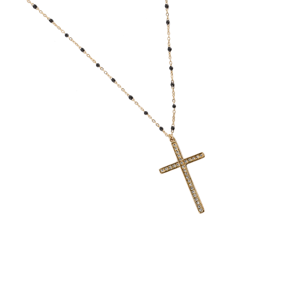 Macabre Diamond Cross 72 cm Edelstahl Halskette