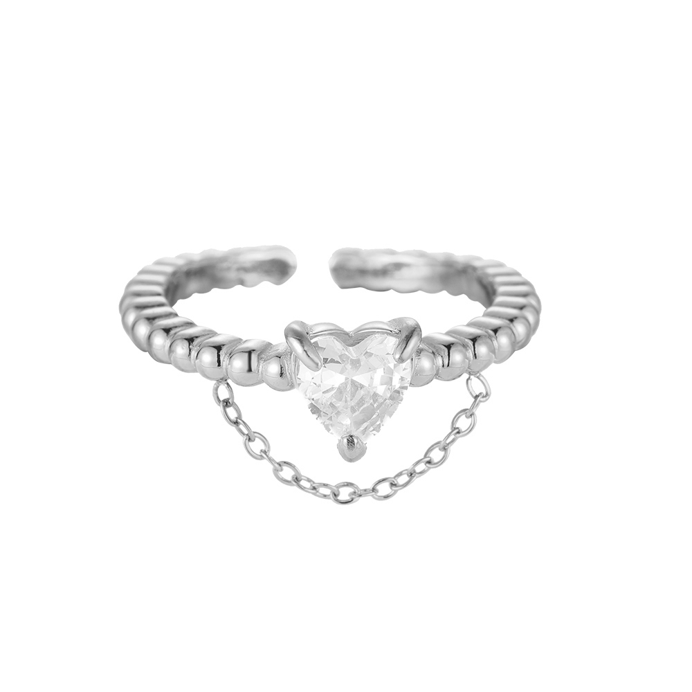Chain the Heart Diamond Stainless Steel Rings