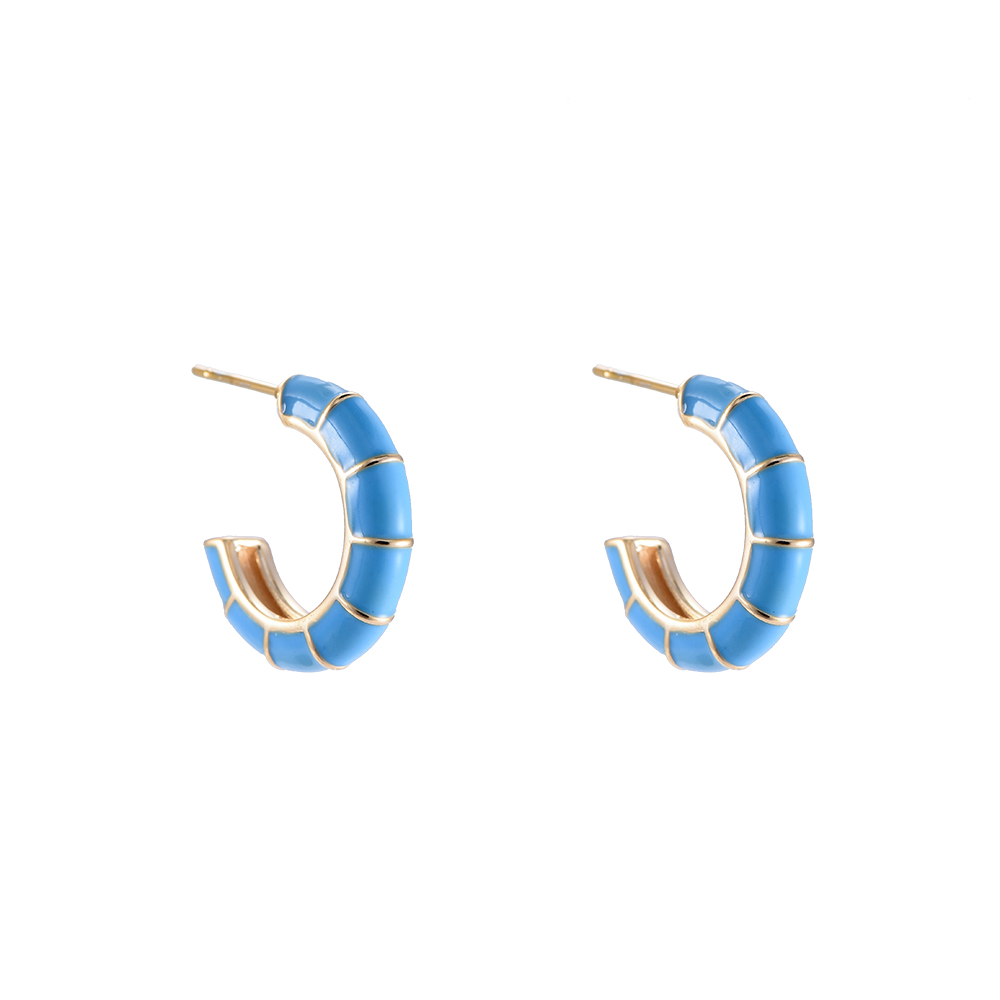 Enamel Monochrom with Lines Plated Earring
