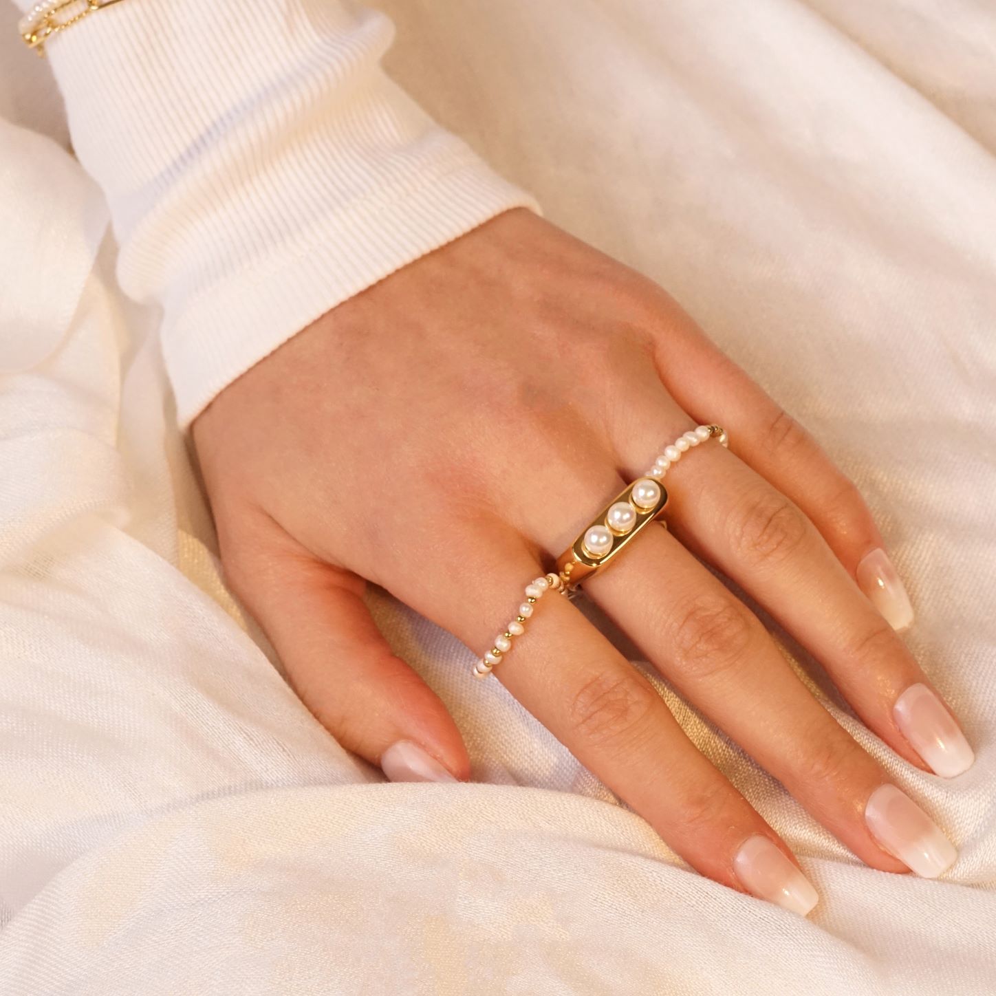 Chunky Pearls Edelstahl Ring