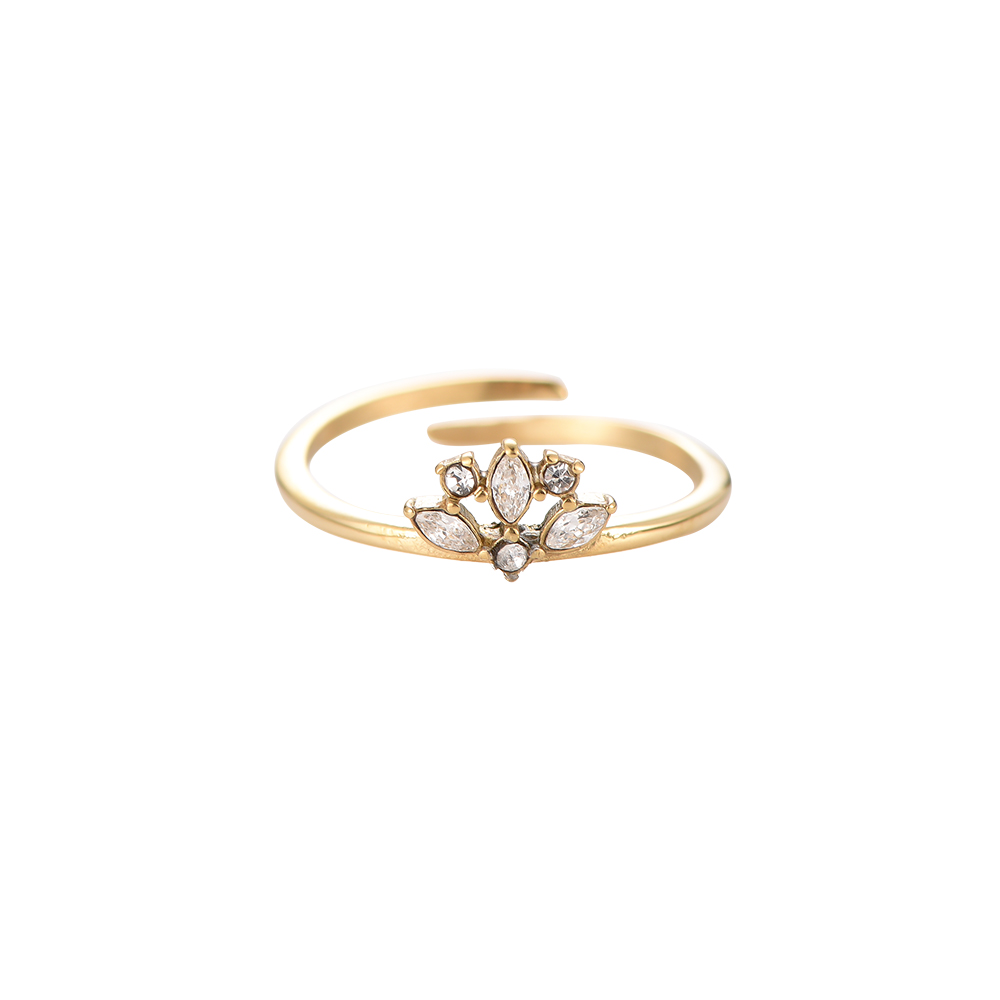Diamond Flower Crown Stainless Steel Ring