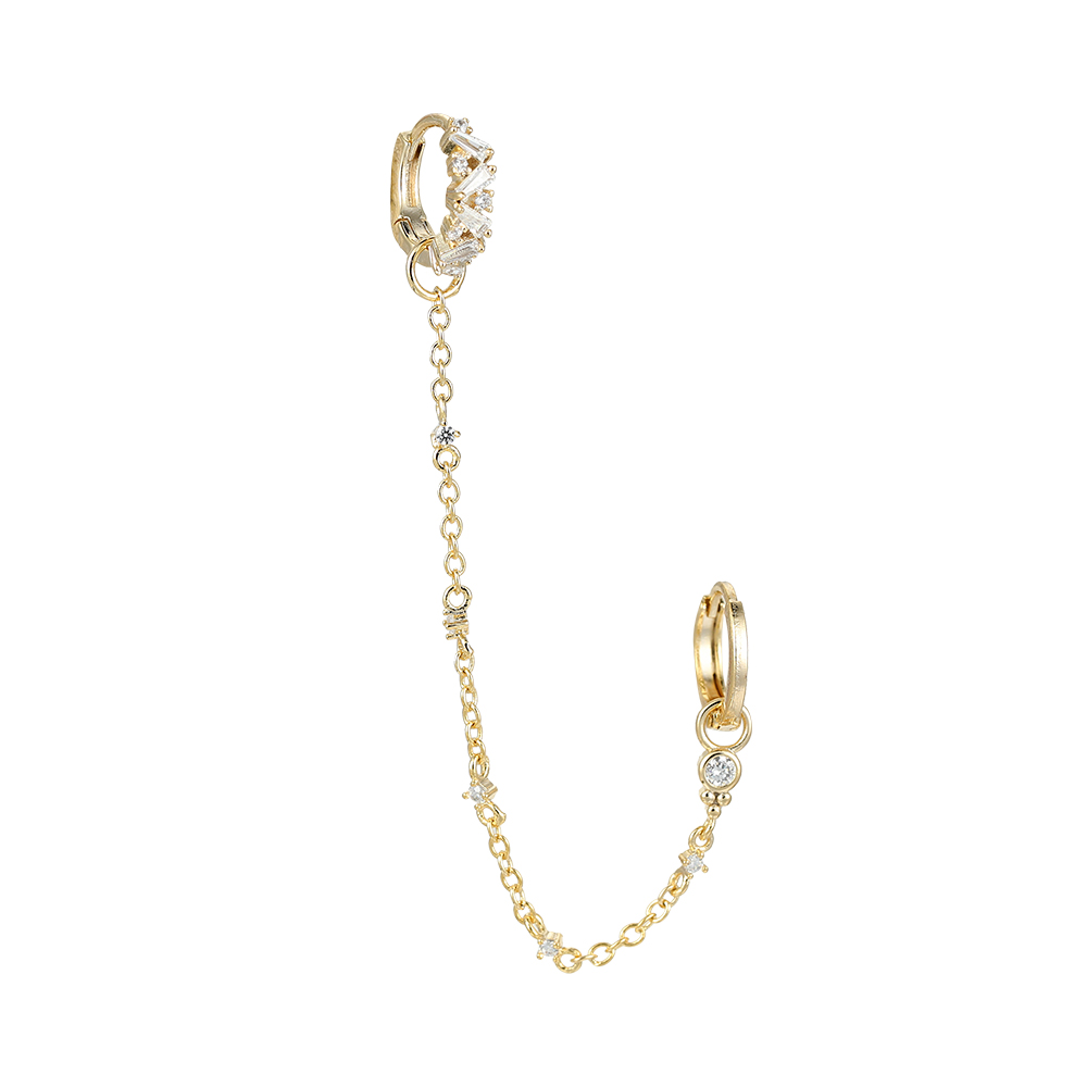 Tiny Diamonds Chain Double Rings Plated Earring