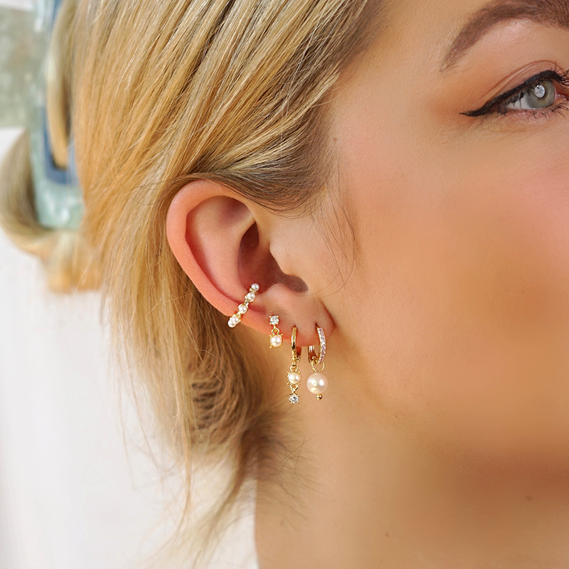 Sibi Pearl & Diamond Plated Earrings