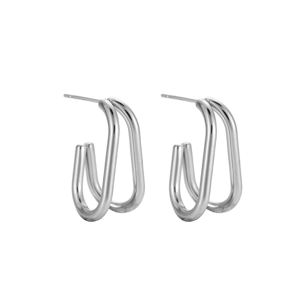 Double Oval Stainless Steel Earrings