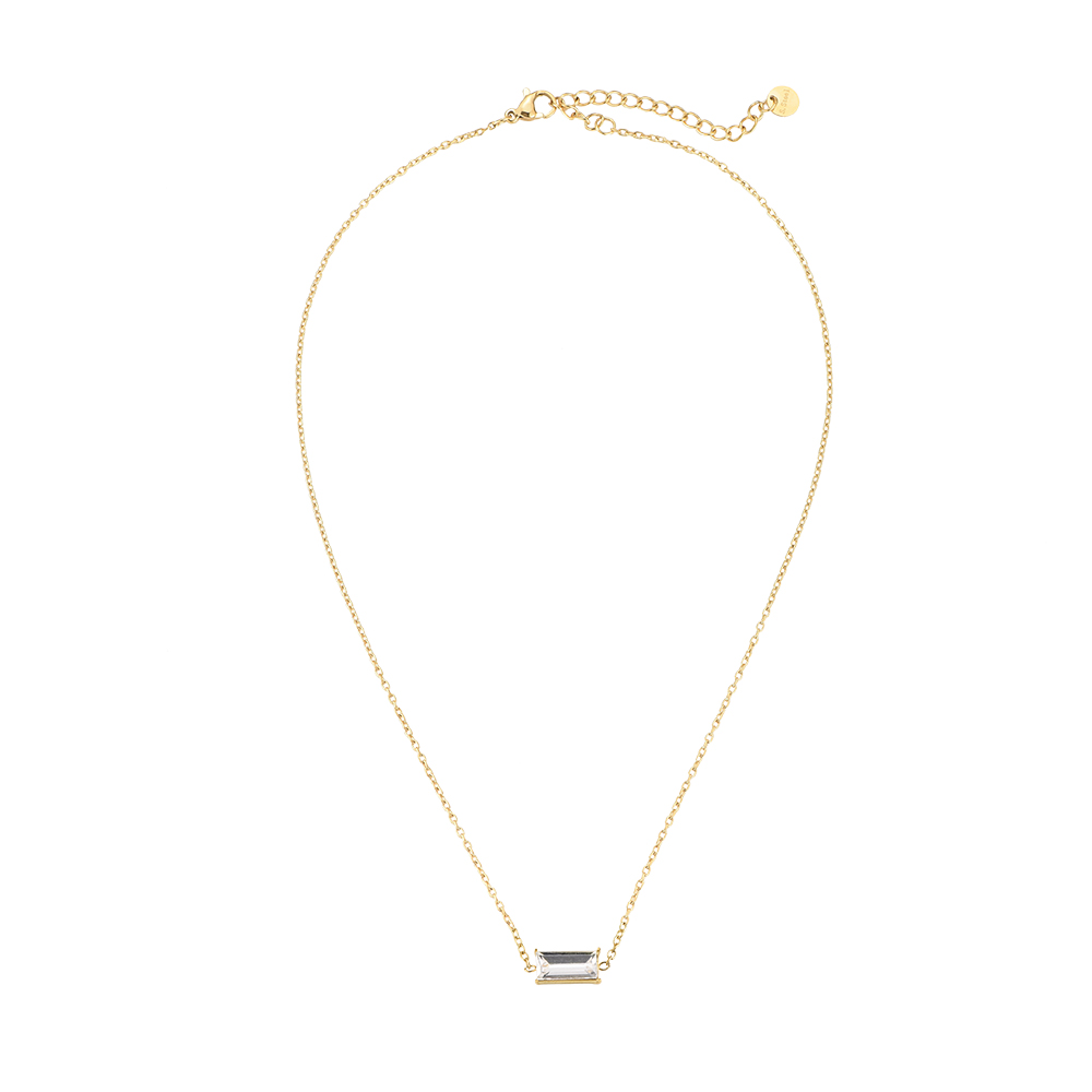Single Rectangular Diamond Stainless Steel Necklace