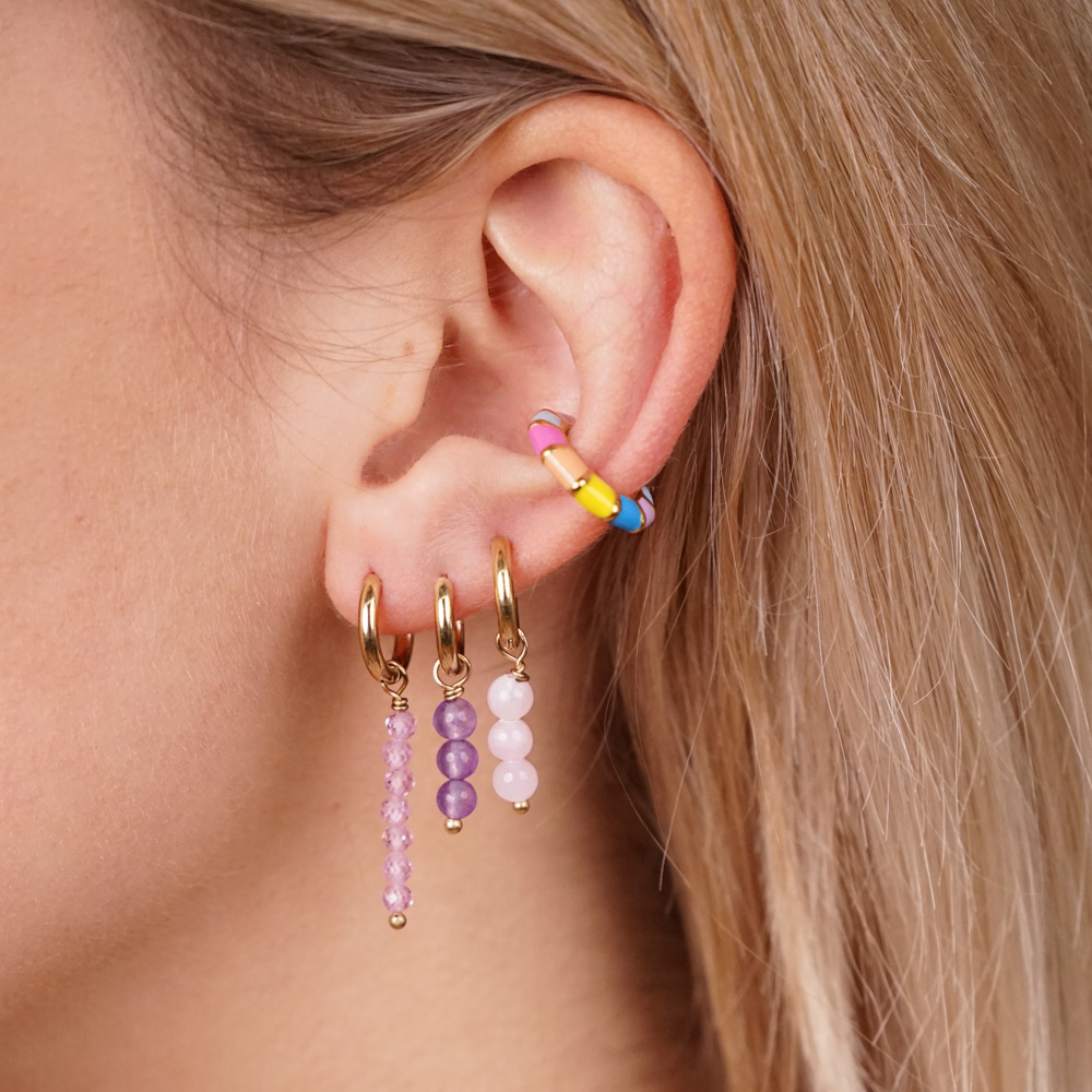 Enamel Rainbow with Lines Stainless Steel Earring