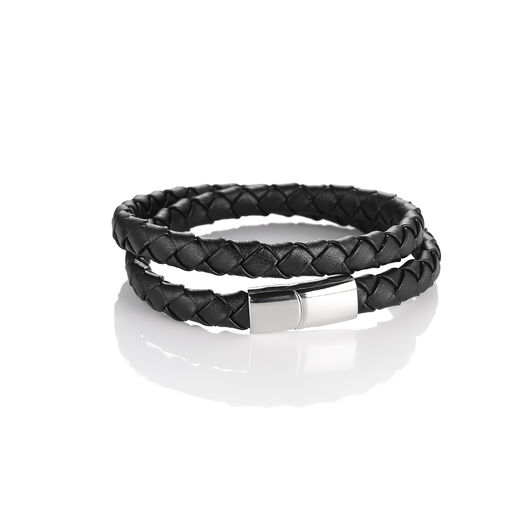 Troy Double-Layered Stainless Steel Leather Bracelet