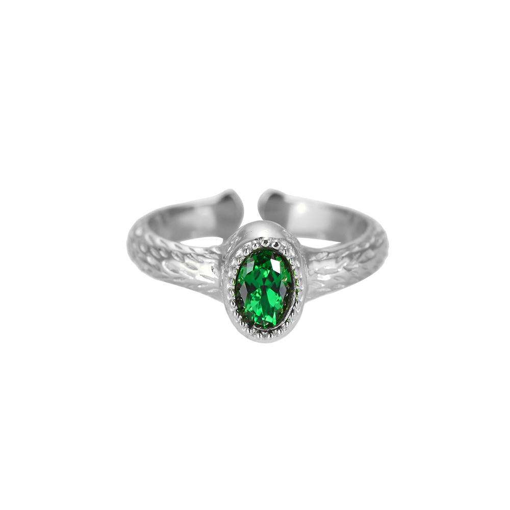 Green Oval Diamond Edelstahl Ring
