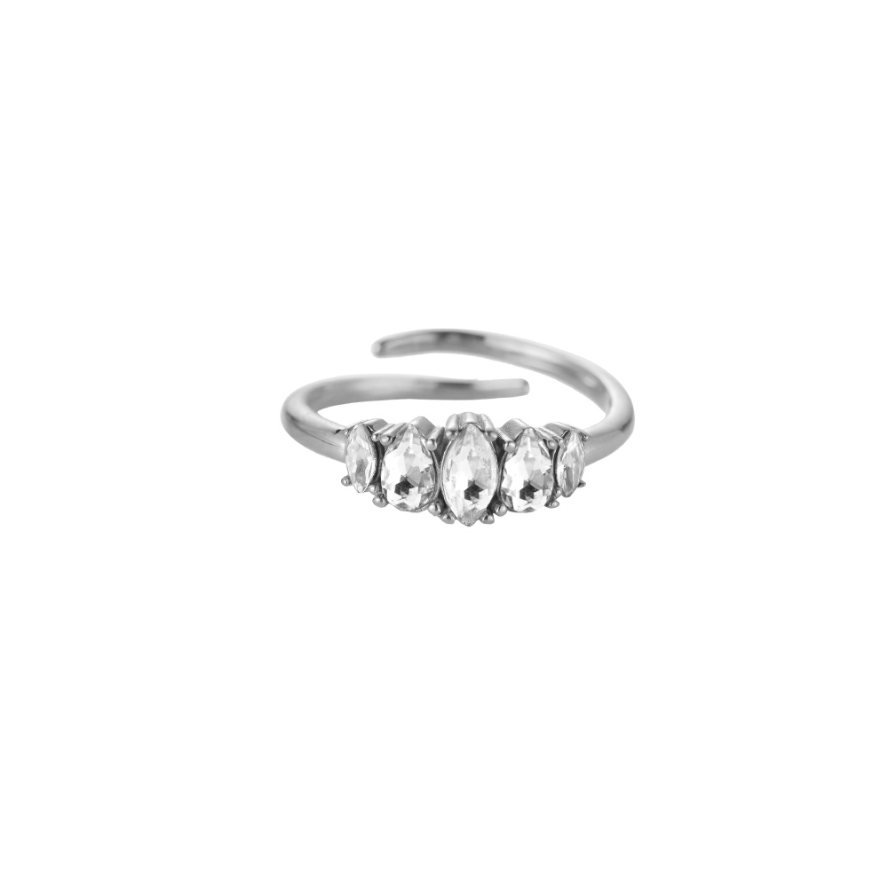 5 Oval Diamonds Stainless Steel Ring