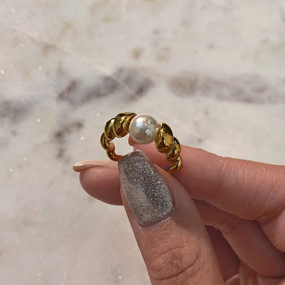 Pearl & Twisted Edelstahl Ring