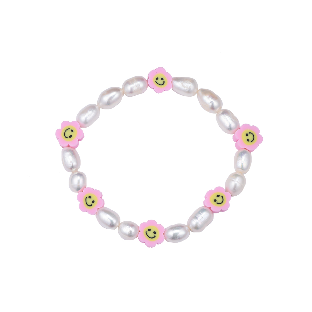 Pink Flower Smiley Pearl Bracelet