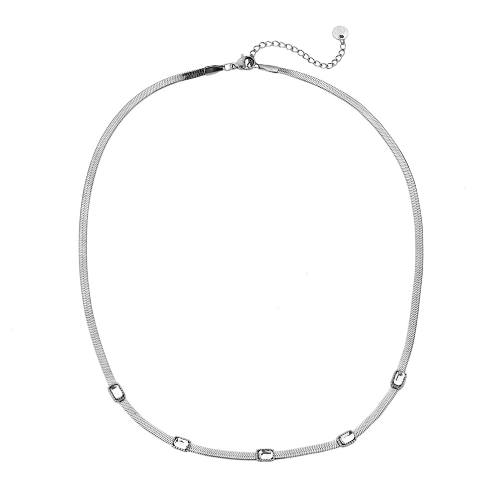 5 Rectangle Diamondback Stainless Steel Necklace