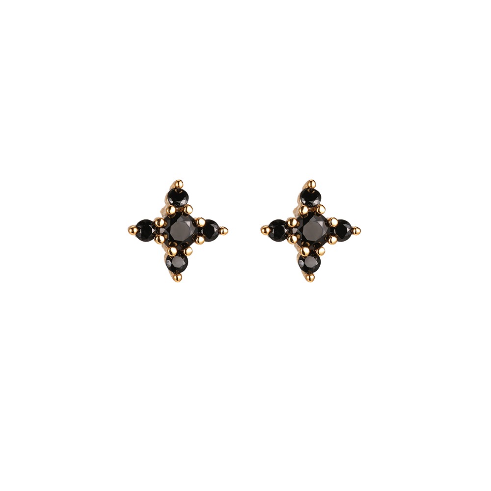Diamond Shuriken Flower Gold-plated Ear Studs