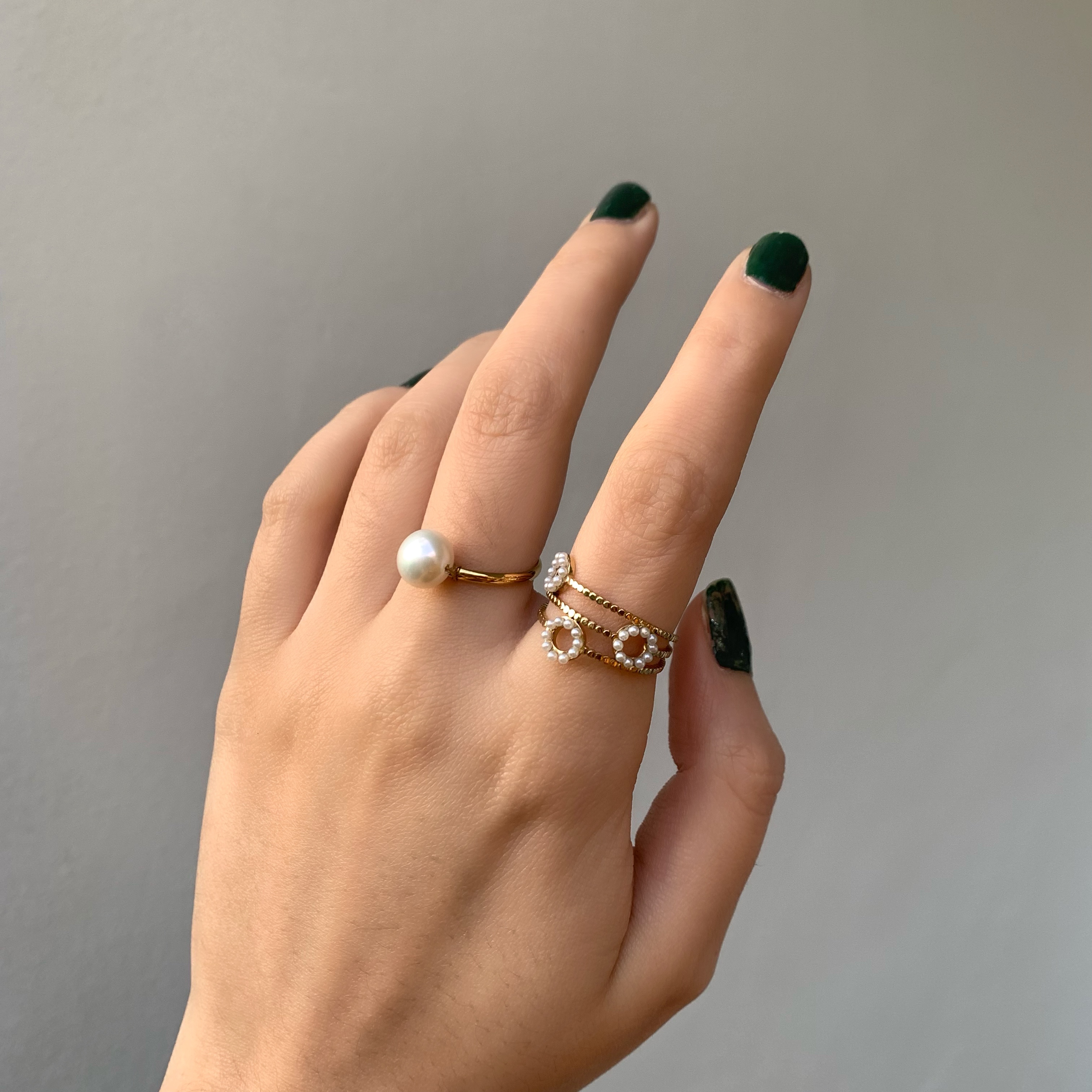 3 Tiny Pearl Rings Stainless Steel Ring