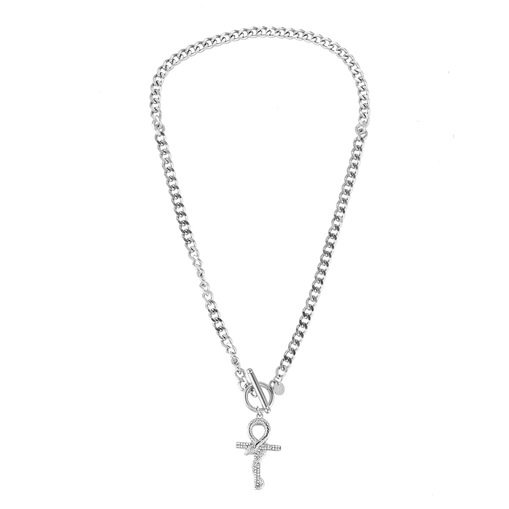 Crucifix Snake T Clasp Stainless Steel Necklace