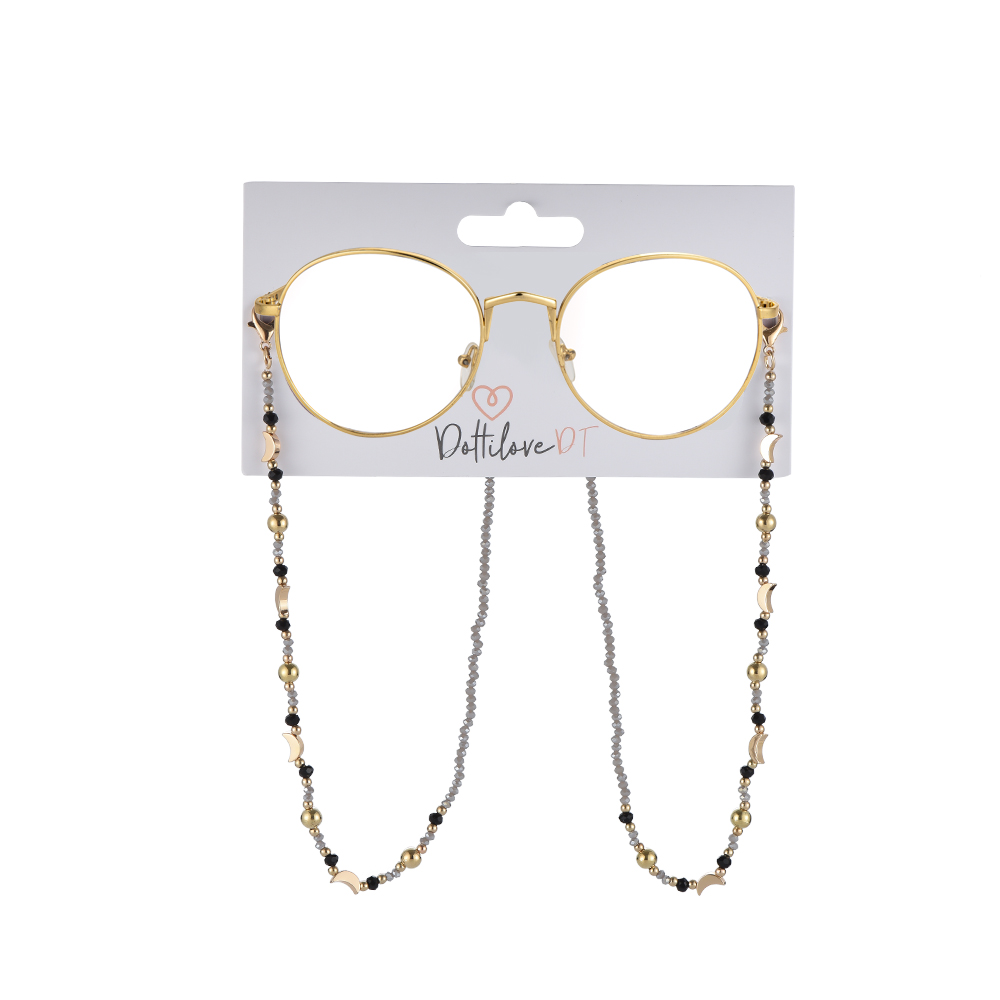 Golden Moon Black Beads Glasses Chain