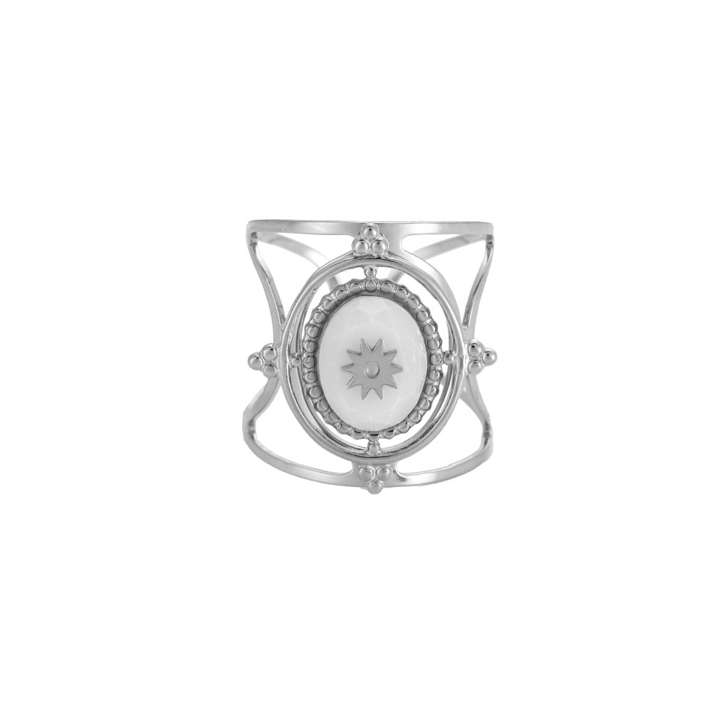 White Stardust Stainless Steel Ring