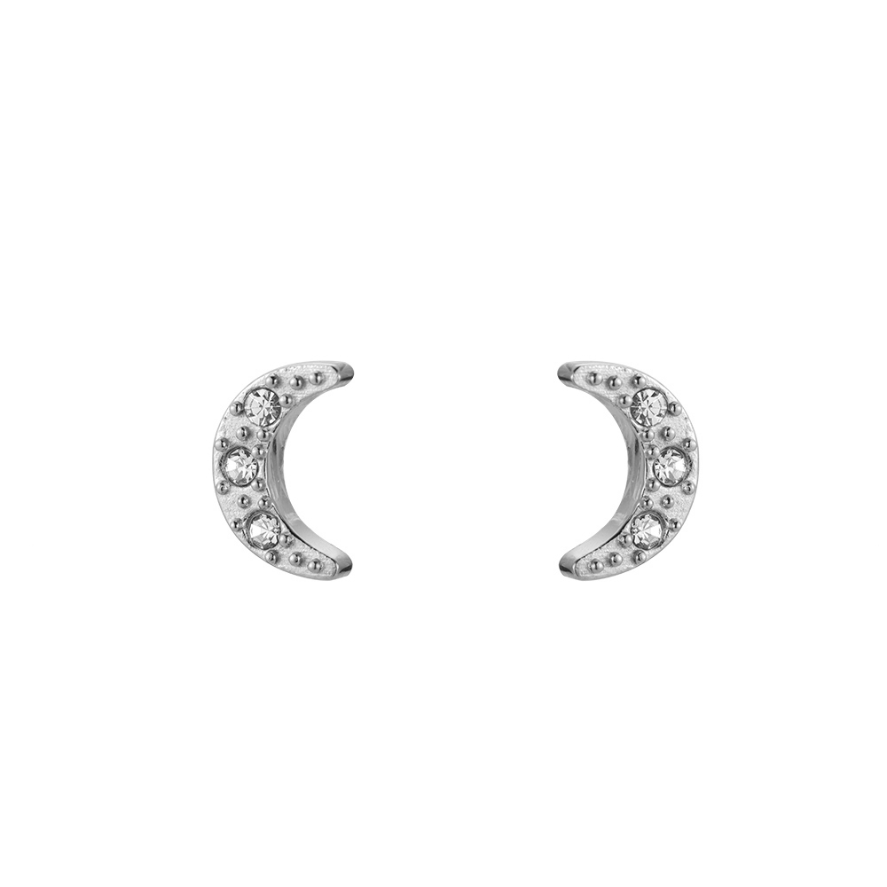 3 Diamonds Moon Stainless Steel Earring